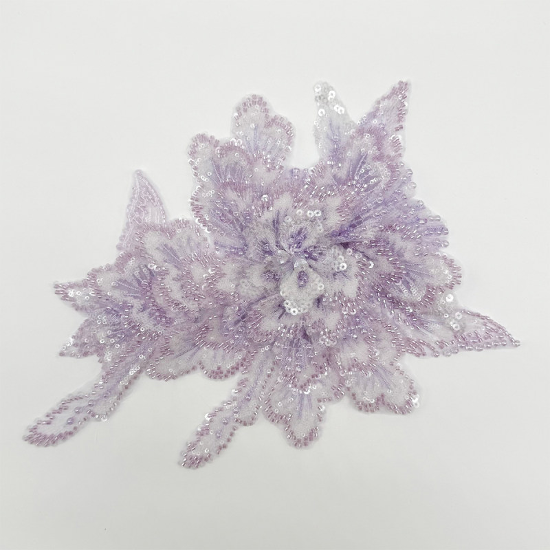 GCW-LQ004 White Purple Gradient Flower Applique for Bridal Dress